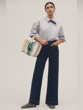 💜Anthropologie The Colette Contrast-Stitch Wide-Leg Pants by Maeve | Size 33